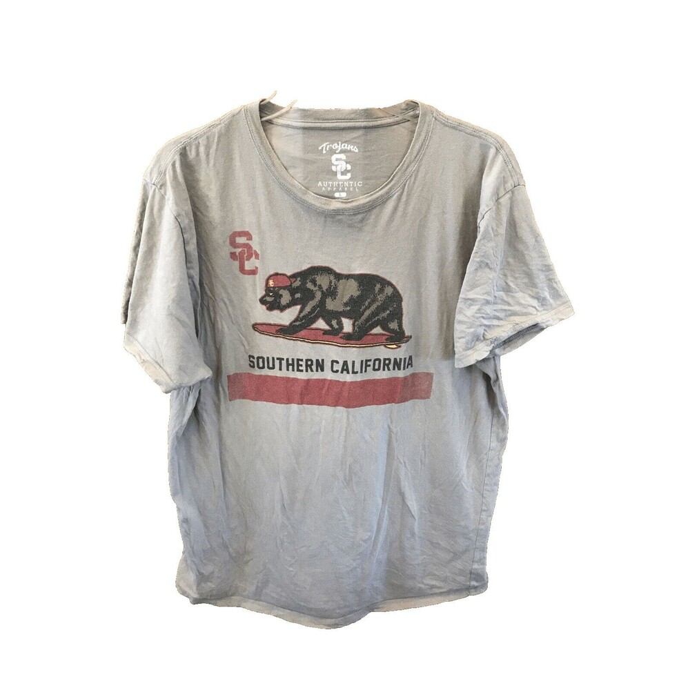 USC University of Southern California Adult Gray L TShirt Bear Surfboard Cotton